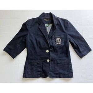RALPH LAUREN JEANS COMPANY Dark Blue Denim Silver Patch Logo Blazer Womens S